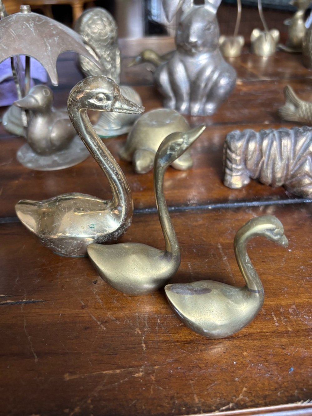 Brass Swan Figurines - Gold Decorative Set